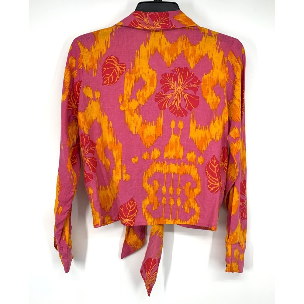 Christian Siriano Top Linen Blend V Neck Button Down Long Sleeve Womens Small - Picture 9 of 11